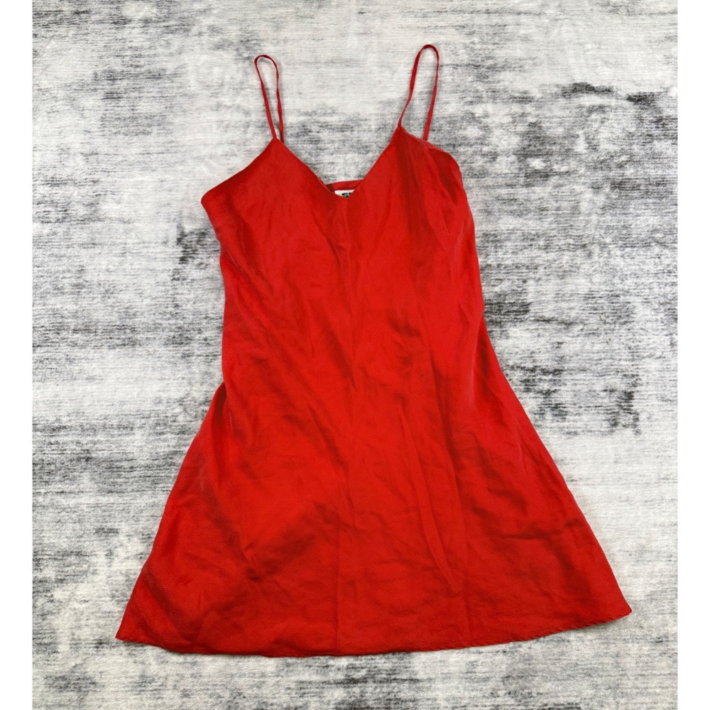SILX by August Silk Red 100% Silk Jacquard Mini Slip Dress Womens Size M